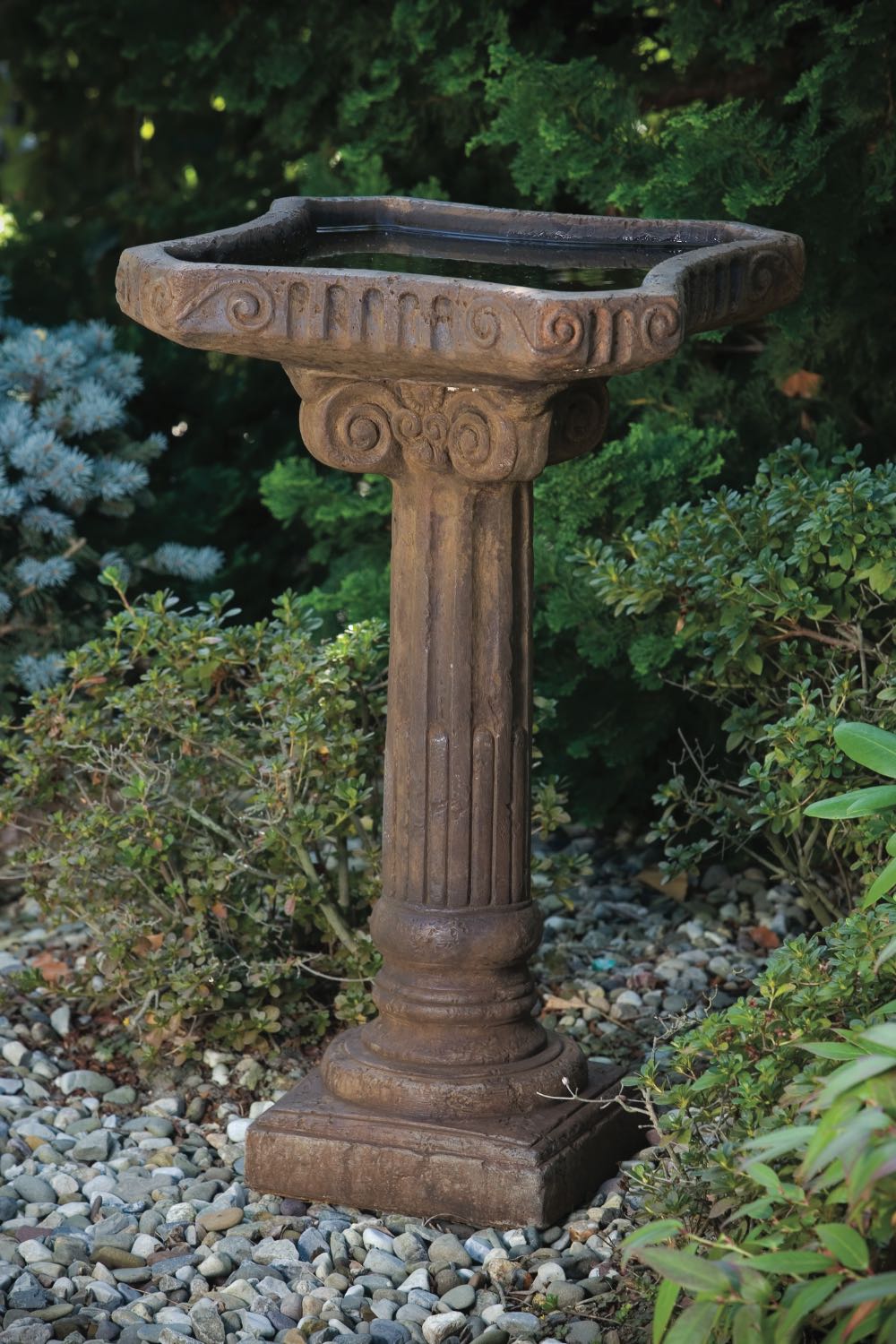 One Piece Distressed Fluted Bird Bath