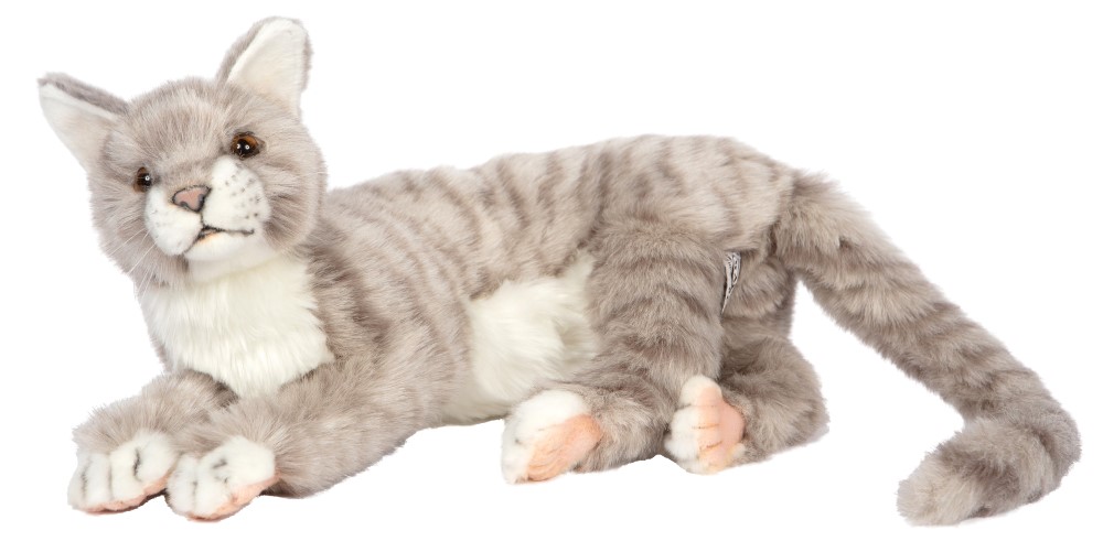 Cat Jaquard Laying 37cmL (Grey)