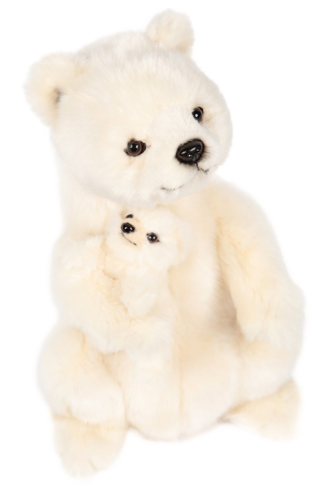 Polar Bear Mama with Baby 31cmH