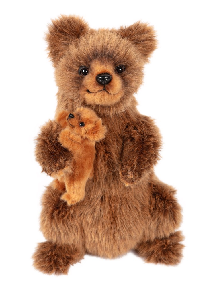 Brown Bear Mama with Baby 31cmH