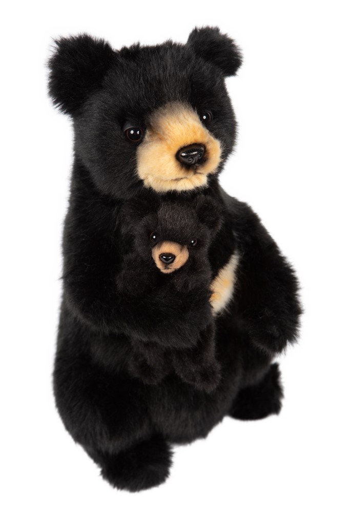 Black Bear Mama with Baby 31cmH