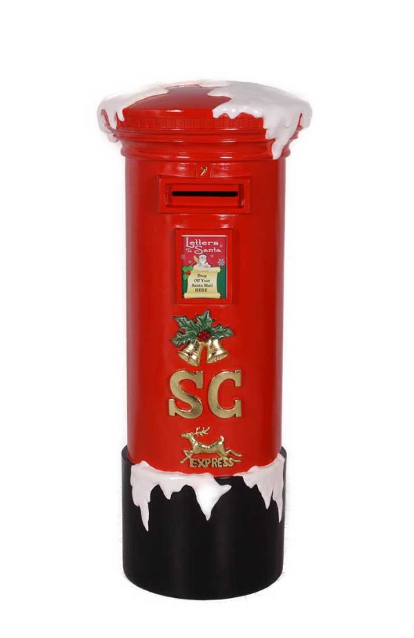 Santa red mailbox with embossed Santa initials.