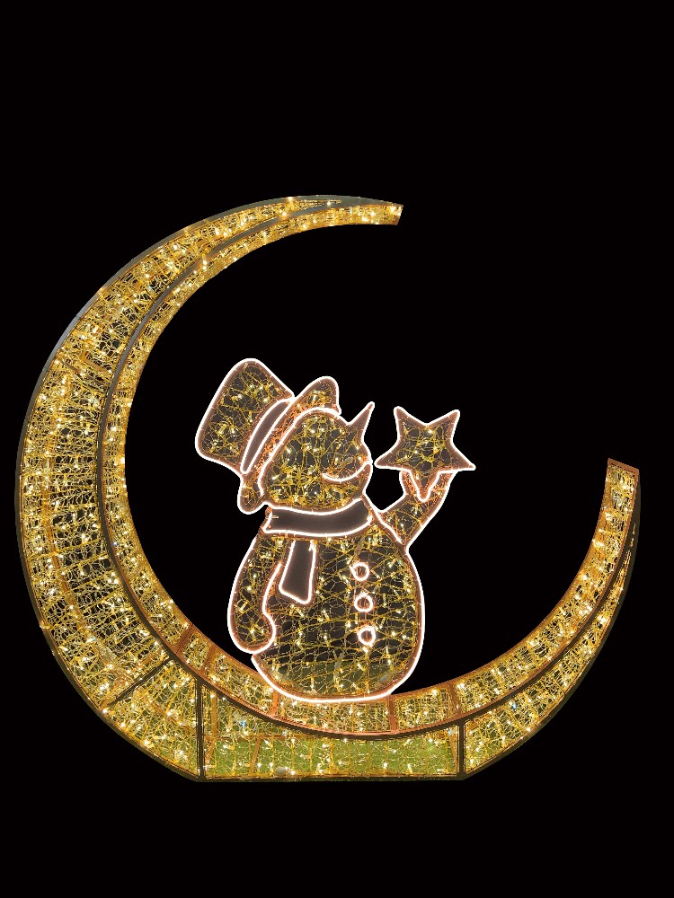 3D Crescent Moon with Snowman Christmas Display Prop
