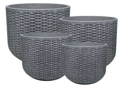 Rattan Cylinder Grey Pot (Set of 4)