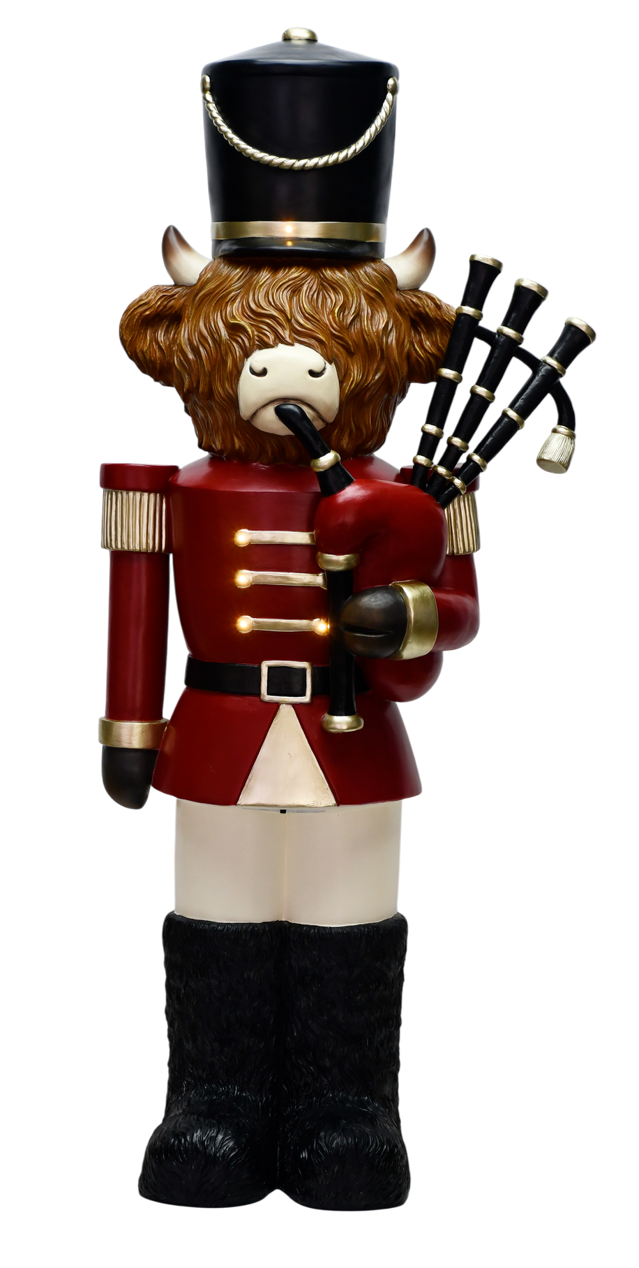 Highland Cow Nutcracker with Bagpipes (Red/White)